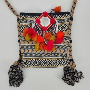 Tory Burch Multicolor Boho Woven Crossbody Shoulder Bag w/ Mirror Accent
